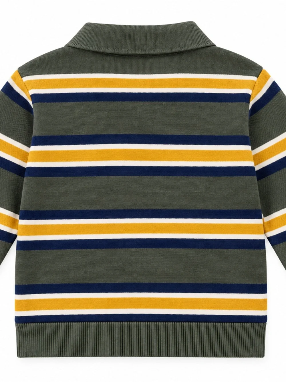 GAP Olive Green Striped Polo Sweater - Yellow & Navy